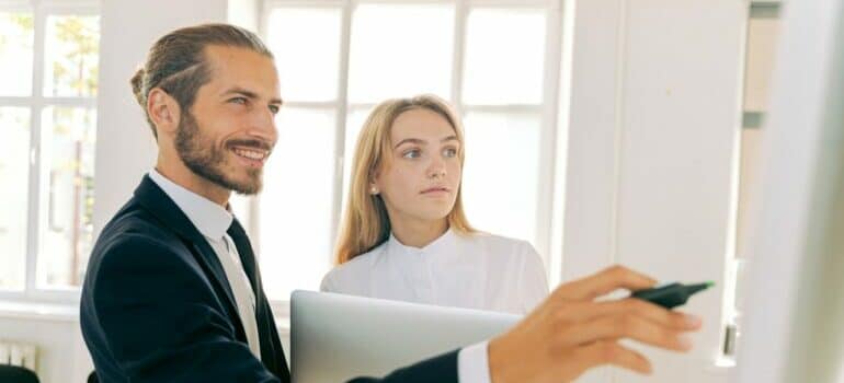 Businesspersons in a brainstorming session.