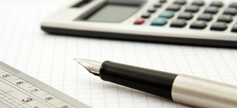 pen calulator and a ruler