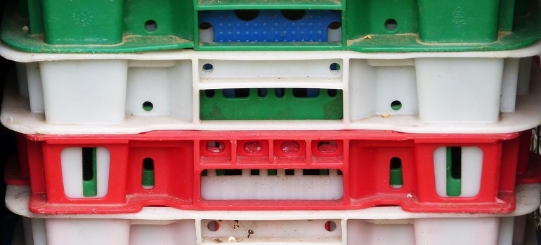 stack of plastic crates