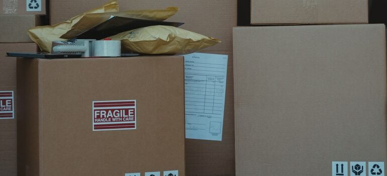 moving boxes in a van