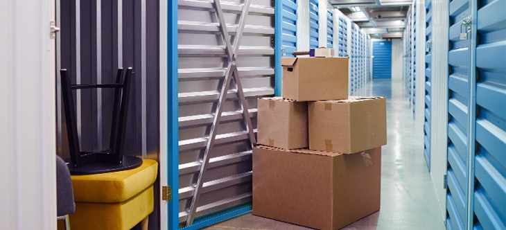 cardboard boxes in a climate controlled storage facility