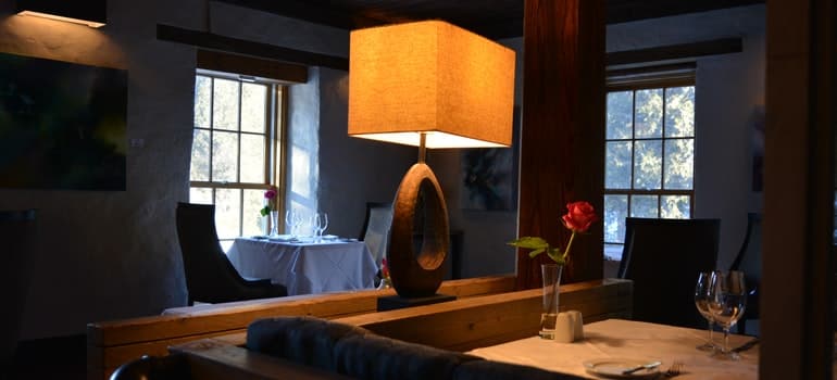 Lamp with lampshade on the desk