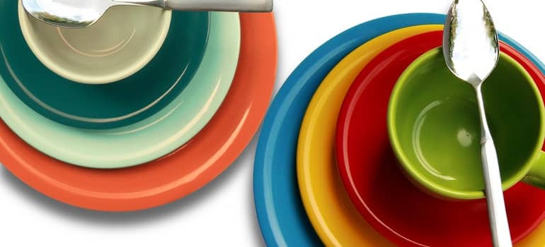 Colorful plates and spoons