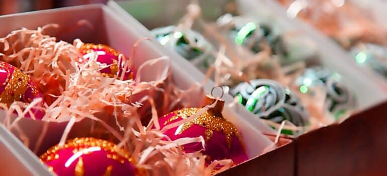 boxes to pack Christmas decorations for a move