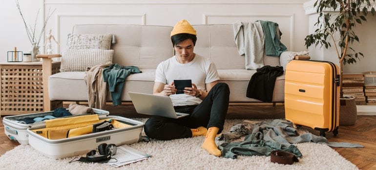 person in a messy room