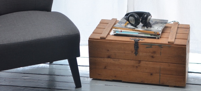 a wooden crate on the floor