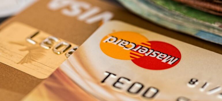 Credit cards with visible personal information