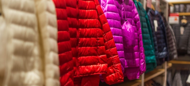 winter jackets on a rack