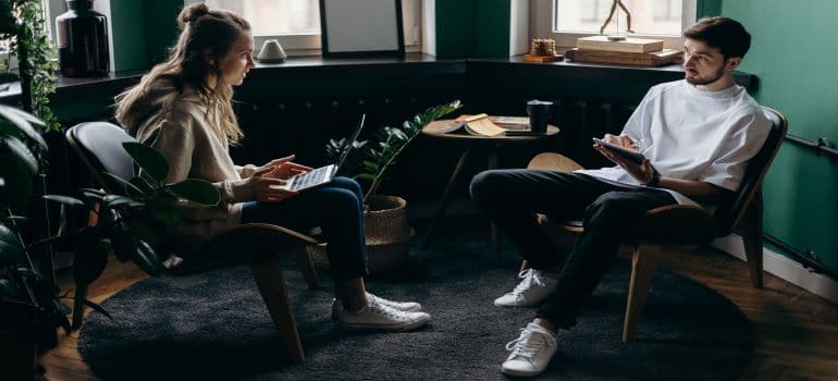 A couple talking about financial matters