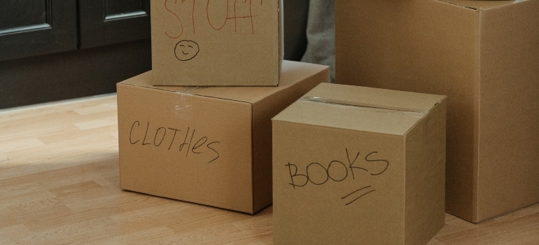 Labeled boxes for storage unit that help during a divorce