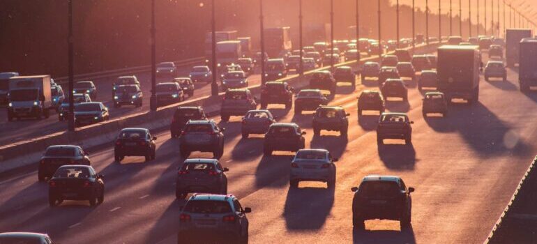 Cars on the road in traffic