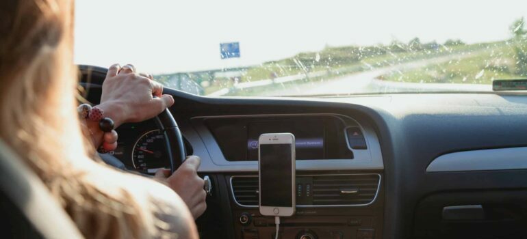 Woman in her car thinking about how to navigate Austin's traffic