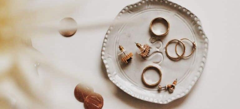 Golden jewelry ready to be stored in a Texas storage unit