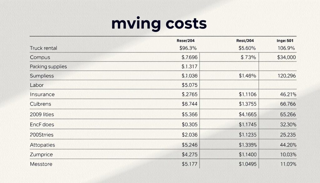 Moving costs breakdown