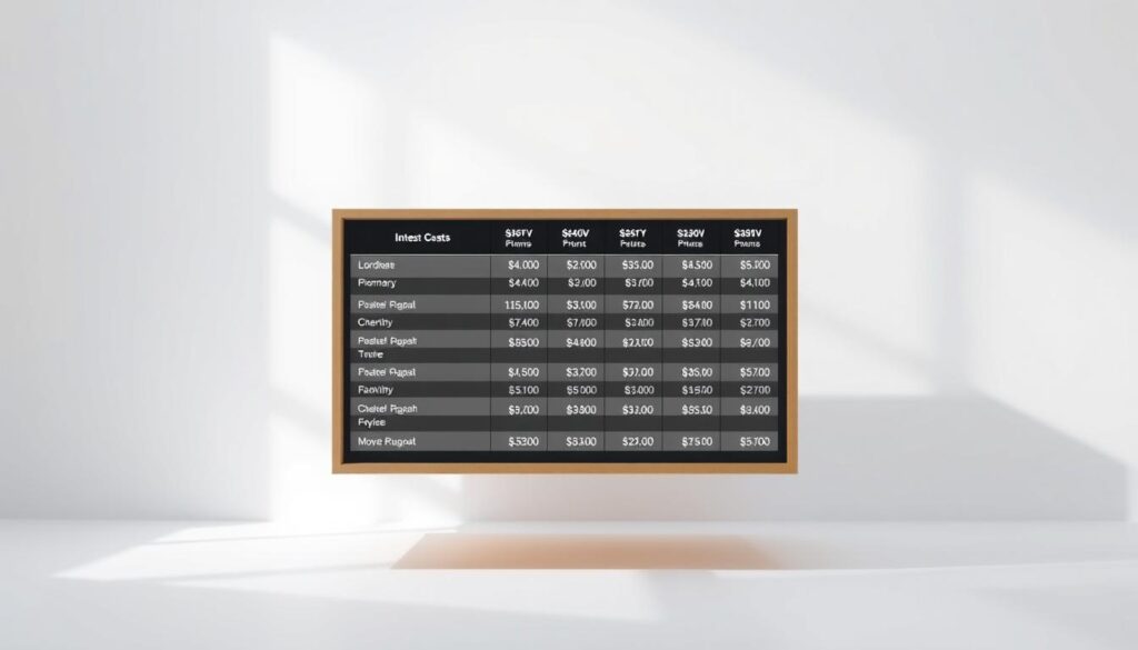 moving costs overview table