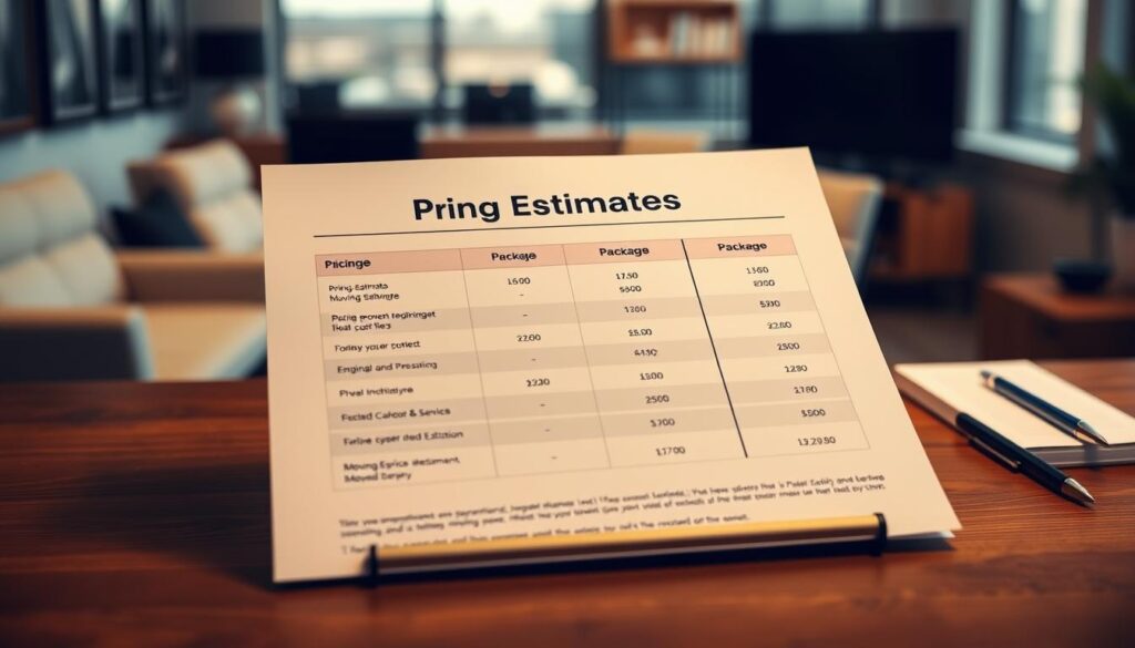 pricing estimates for moving services