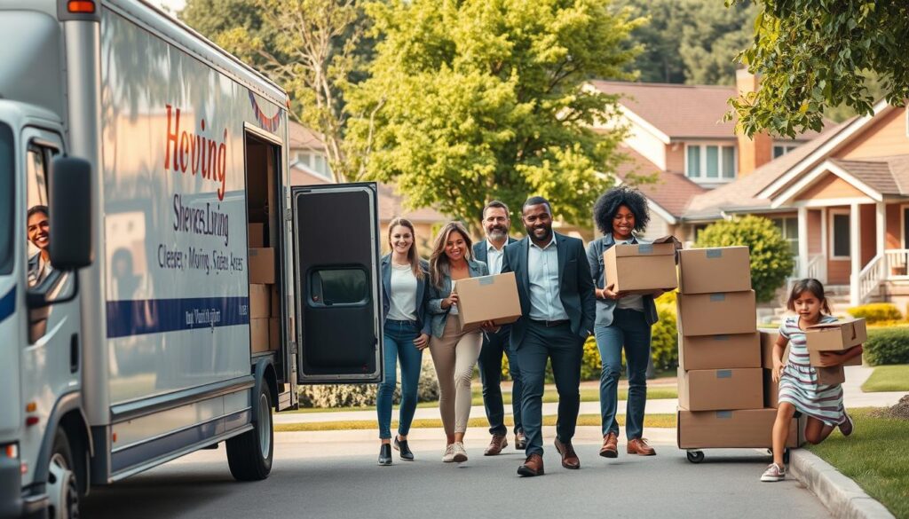 A dynamic scene showcasing the concept of moving service areas across vibrant neighborhoods. In the foreground, a reliable moving truck is parked, prominently displaying the company's logo. The truck's doors are open, revealing neatly stacked moving boxes. In the middle ground, diverse, professional movers in business attire are energetically assisting a family, adding an element of teamwork. Lush greenery and suburban homes quintessentially represent Austin, Round Rock, Cedar Park, and Granger in the background, with identifiable landmarks subtly integrated. Soft, natural lighting floods the scene, highlighting the movers' expressions of determination and friendliness as they engage with clients. A wide-angle view captures the bustling atmosphere, embodying a community-centric vibe and the spirit of local service. A dynamic scene showcasing the concept of moving service areas across vibrant neighborhoods. In the foreground, a reliable moving truck is parked, prominently displaying the company's logo. The truck's doors are open, revealing neatly stacked moving boxes. In the middle ground, diverse, professional movers in business attire are energetically assisting a family, adding an element of teamwork. Lush greenery and suburban homes quintessentially represent Austin, Round Rock, Cedar Park, and Granger in the background, with identifiable landmarks subtly integrated. Soft, natural lighting floods the scene, highlighting the movers' expressions of determination and friendliness as they engage with clients. A wide-angle view captures the bustling atmosphere, embodying a community-centric vibe and the spirit of local service.