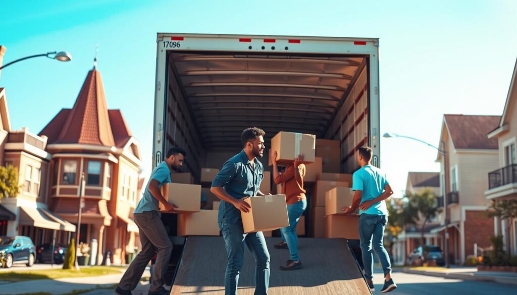 A vibrant and dynamic scene depicting local movers navigating through the streets of Austin to Taylor, Texas. In the foreground, a diverse team of movers, dressed in professional moving attire, is carefully loading a truck with boxes, showcasing their teamwork and efficiency. The middle ground reveals charming neighborhoods and local landmarks, hinting at the unique character of both Austin and Taylor. In the background, a clear blue sky brightens the scene, with soft sunlight casting elongated shadows, emphasizing the warmth of a sunny day. The atmosphere feels energetic and focused, capturing the essence of local expertise and the commitment to timely service. The image should have a slight depth of field to draw attention to the movers while maintaining the context of the surroundings. A vibrant and dynamic scene depicting local movers navigating through the streets of Austin to Taylor, Texas. In the foreground, a diverse team of movers, dressed in professional moving attire, is carefully loading a truck with boxes, showcasing their teamwork and efficiency. The middle ground reveals charming neighborhoods and local landmarks, hinting at the unique character of both Austin and Taylor. In the background, a clear blue sky brightens the scene, with soft sunlight casting elongated shadows, emphasizing the warmth of a sunny day. The atmosphere feels energetic and focused, capturing the essence of local expertise and the commitment to timely service. The image should have a slight depth of field to draw attention to the movers while maintaining the context of the surroundings.